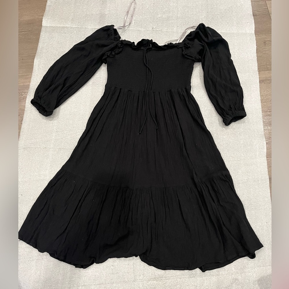 [S]In Loom WMN 3/4 Sleeve Square Neck Smocked Mid Dress Cute A Line Swing Beach - Picture 3 of 11